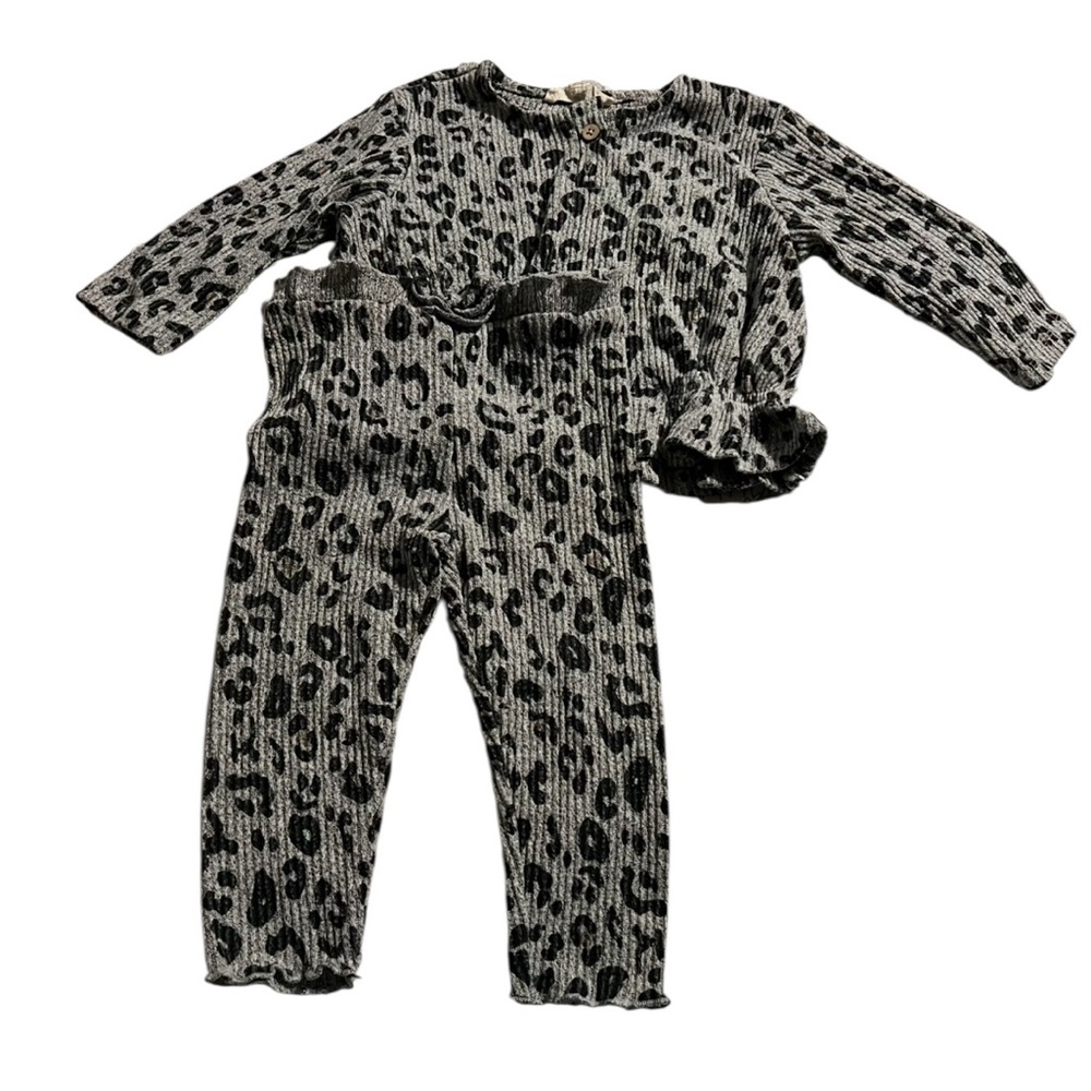 Jessica Simpson Leopard Print Matching Set Ribbed Stretchy Size 12 months